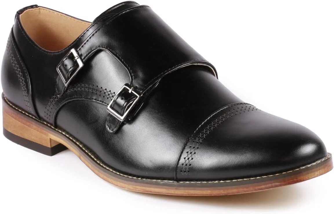 Metrocharm MC134 Men's Double Monk Strap Cap Toe Slip On Oxford Dress Shoes