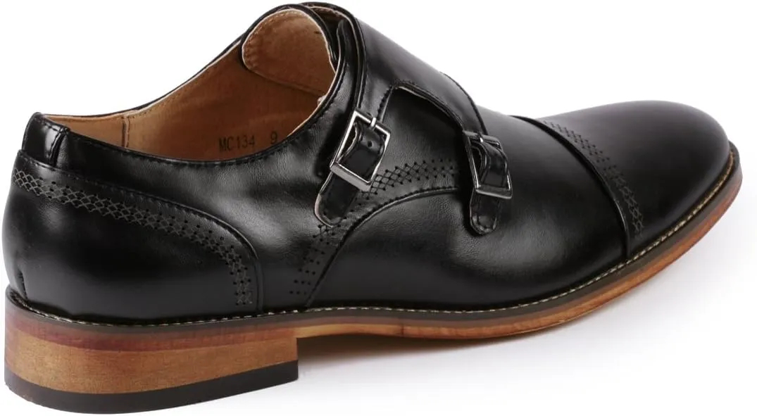 Metrocharm MC134 Men's Double Monk Strap Cap Toe Slip On Oxford Dress Shoes