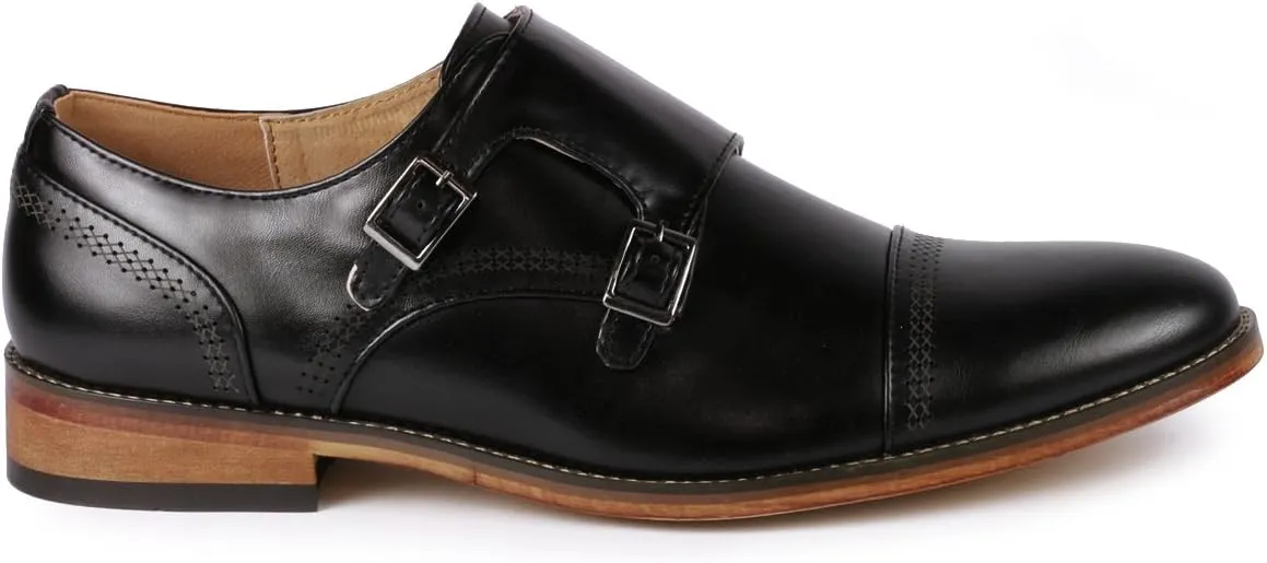 Metrocharm MC134 Men's Double Monk Strap Cap Toe Slip On Oxford Dress Shoes