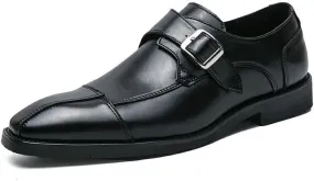 New Dress Oxford Shoes for Men Slip On Square Burnished Toe Patchwork Snip Toe Monk Strap Slip Resistant Rubber Sole Non Slip Walking