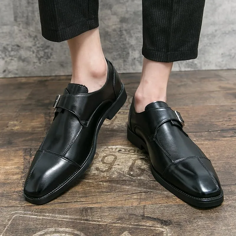 New Dress Oxford Shoes for Men Slip On Square Burnished Toe Patchwork Snip Toe Monk Strap Slip Resistant Rubber Sole Non Slip Walking