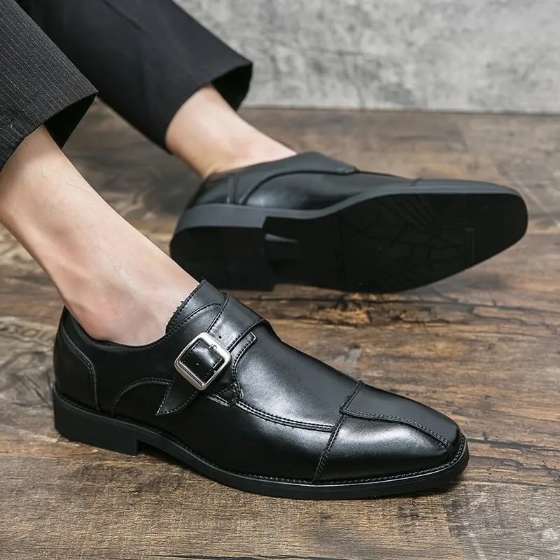 New Dress Oxford Shoes for Men Slip On Square Burnished Toe Patchwork Snip Toe Monk Strap Slip Resistant Rubber Sole Non Slip Walking