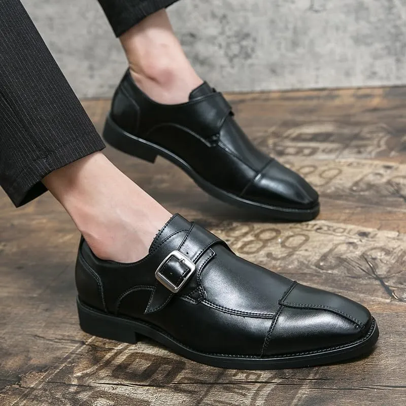 New Dress Oxford Shoes for Men Slip On Square Burnished Toe Patchwork Snip Toe Monk Strap Slip Resistant Rubber Sole Non Slip Walking