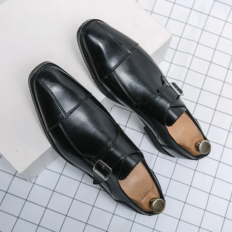 New Dress Oxford Shoes for Men Slip On Square Burnished Toe Patchwork Snip Toe Monk Strap Slip Resistant Rubber Sole Non Slip Walking