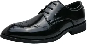 Non Slip Leather Dress Shoes for Men Pointed Toe Oxford Business Formal Loafers Comfortable Lace Up Wedding Tuxedo Office
