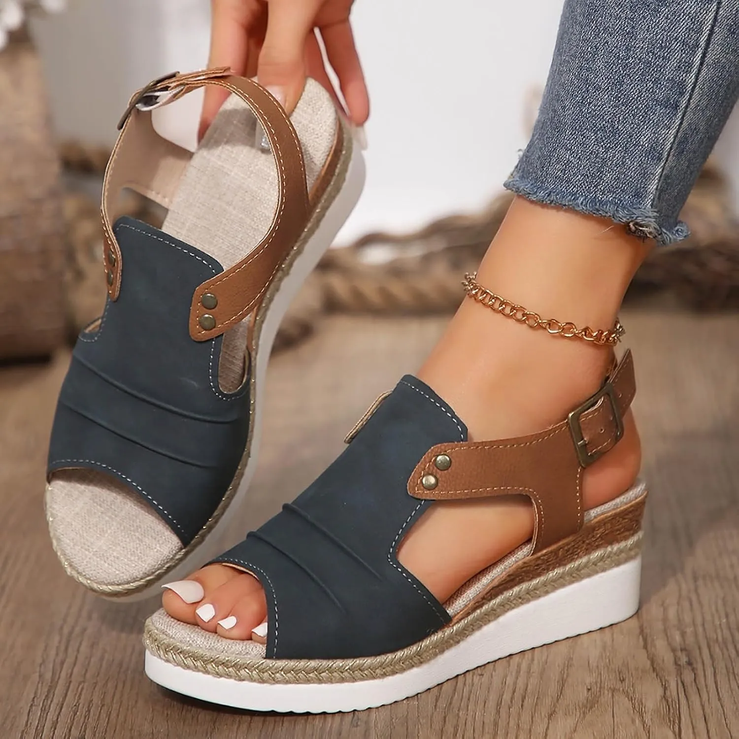Orthopedic Wedge Sandals for Women Summer Dressy StrappySandals Open Toe Leather Sandals Casual Vacation Beach Shoes