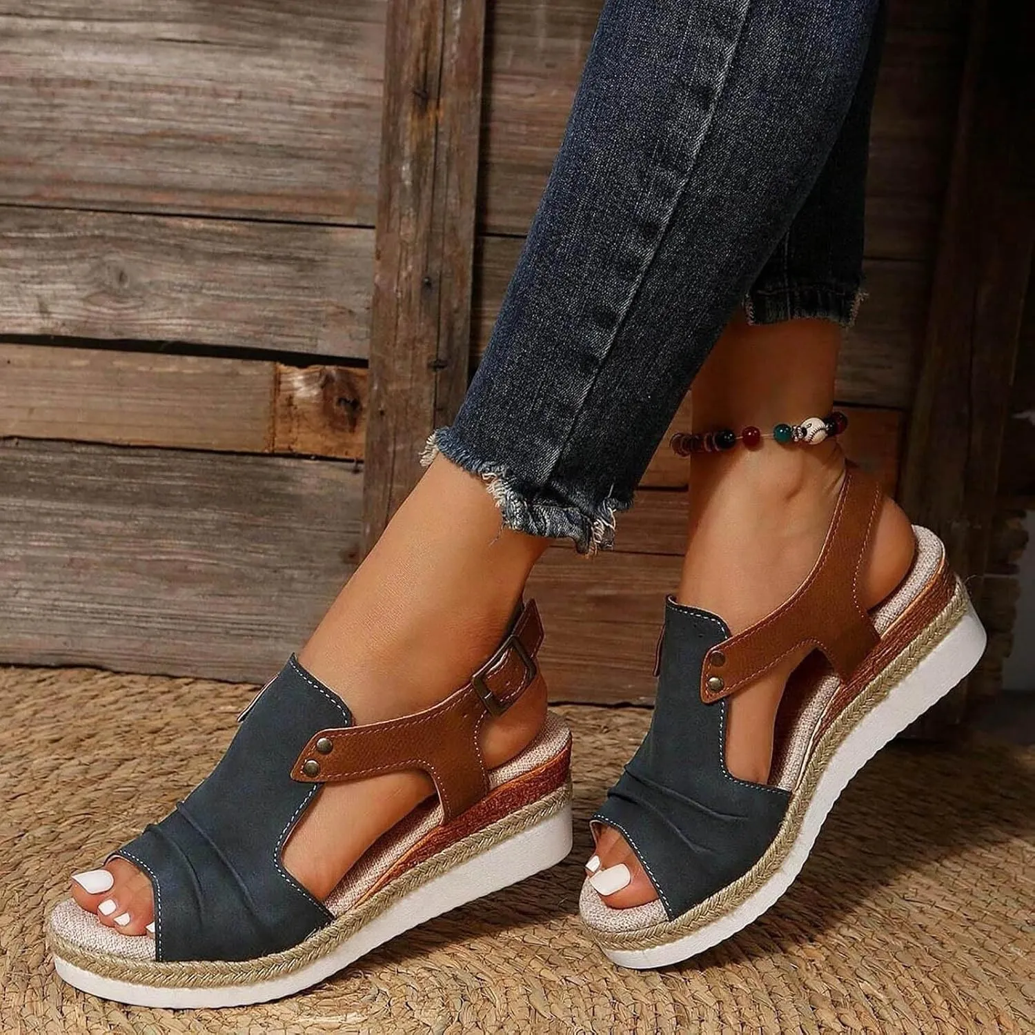 Orthopedic Wedge Sandals for Women Summer Dressy StrappySandals Open Toe Leather Sandals Casual Vacation Beach Shoes