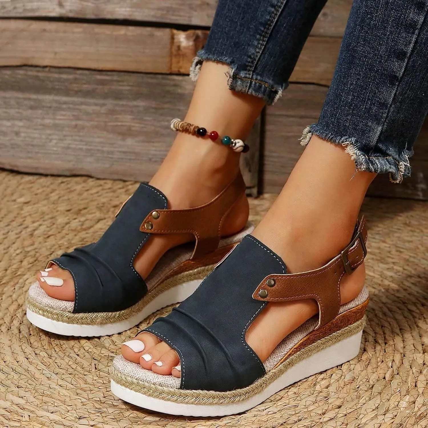 Orthopedic Wedge Sandals for Women Summer Dressy StrappySandals Open Toe Leather Sandals Casual Vacation Beach Shoes