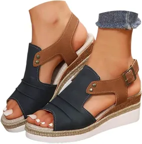 Orthopedic Wedge Sandals for Women Summer Dressy StrappySandals Open Toe Leather Sandals Casual Vacation Beach Shoes