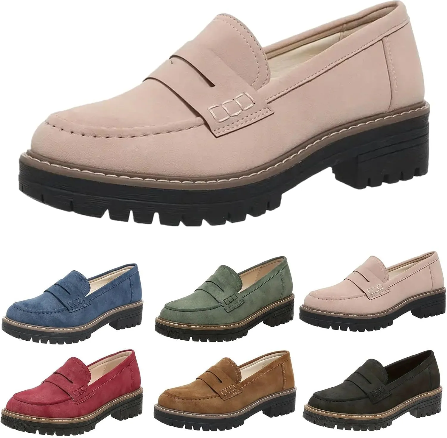 Penny Loafers for Women 2025,Womens Loafers Comfortable,Platform Loafers Suede Chunky Shoes Lug Sole Slip-On Work Casual Dress Walking Dresses Trendy Flats Business Ladies Loafer