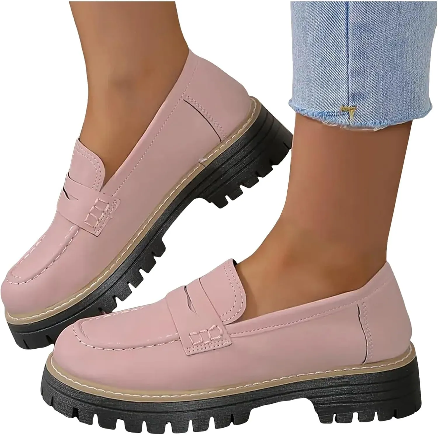 Penny Loafers for Women 2025,Womens Loafers Comfortable,Platform Loafers Suede Chunky Shoes Lug Sole Slip-On Work Casual Dress Walking Dresses Trendy Flats Business Ladies Loafer