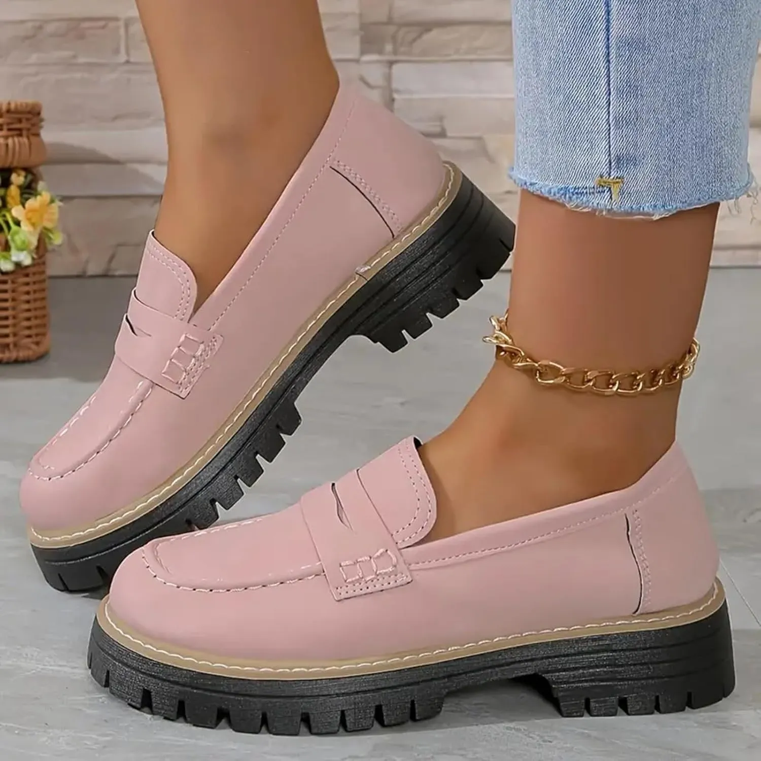 Penny Loafers for Women 2025,Womens Loafers Comfortable,Platform Loafers Suede Chunky Shoes Lug Sole Slip-On Work Casual Dress Walking Dresses Trendy Flats Business Ladies Loafer