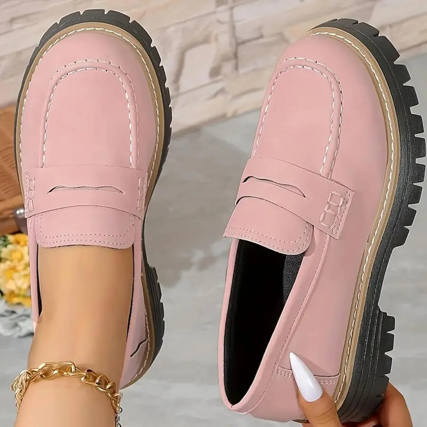 Penny Loafers for Women 2025,Womens Loafers Comfortable,Platform Loafers Suede Chunky Shoes Lug Sole Slip-On Work Casual Dress Walking Dresses Trendy Flats Business Ladies Loafer