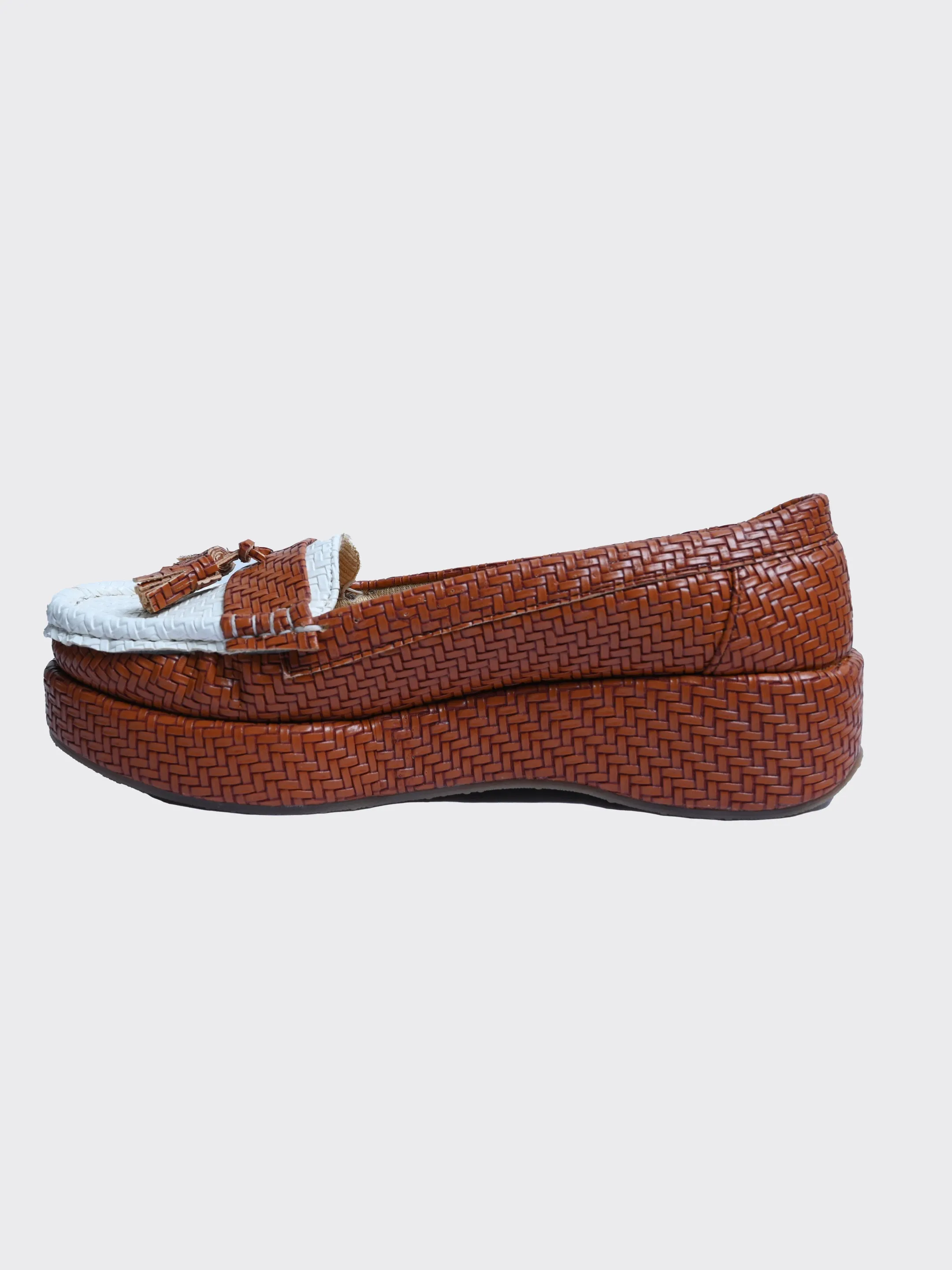 Retrro Textured Vegan Leather Slip-On Brown Loafers