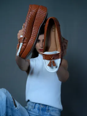 Retrro Textured Vegan Leather Slip-On Brown Loafers