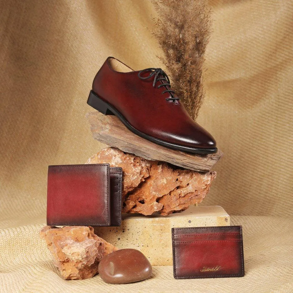 Saint Alboin Two Color Toned Red Leather Double Buckled Monk Strap With Set