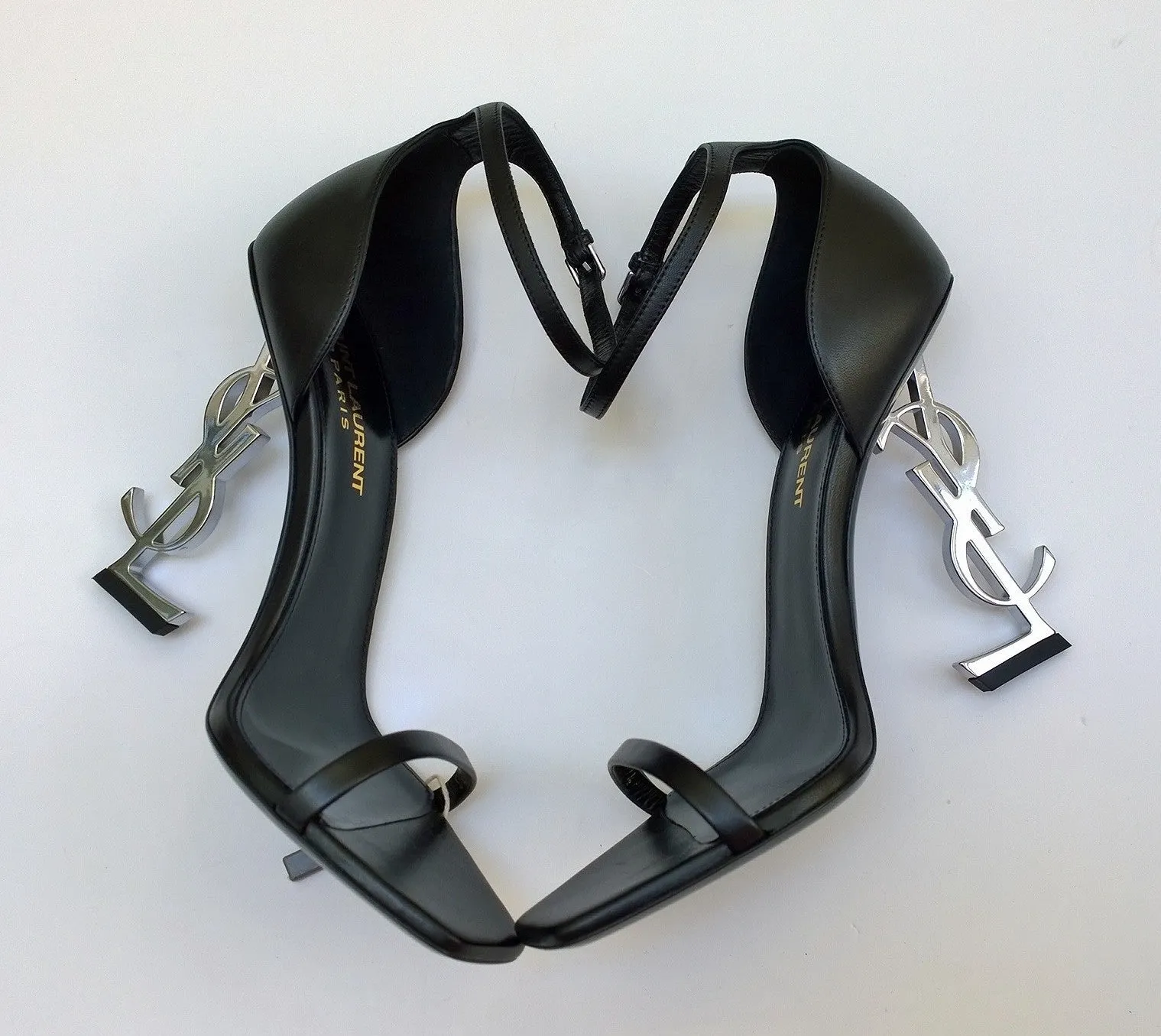 Saint Laurent Opyum 110 Black Leather Sandals YSL Ankle Strap Heels