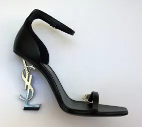 Saint Laurent Opyum 110 Black Leather Sandals YSL Ankle Strap Heels