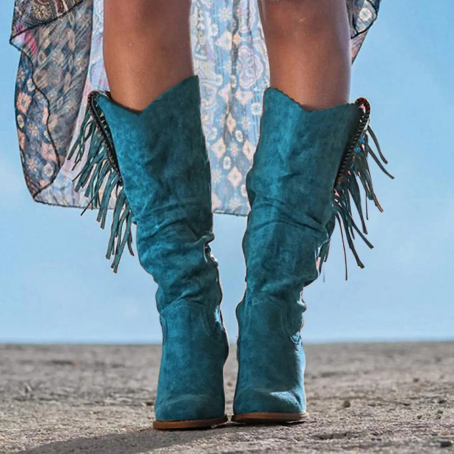 SBGMoSJ Mid Calf Boots Women Chunky Brown Knee High Boots Flat Heel Womens Cowboy Boots Wide Calf Wide Width Tall Brown Leather Boots Women Wide Calf Womens Suede Boots Knee High Slouch