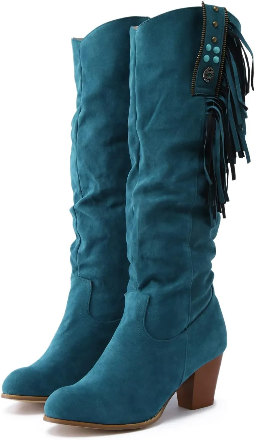 SBGMoSJ Mid Calf Boots Women Chunky Brown Knee High Boots Flat Heel Womens Cowboy Boots Wide Calf Wide Width Tall Brown Leather Boots Women Wide Calf Womens Suede Boots Knee High Slouch