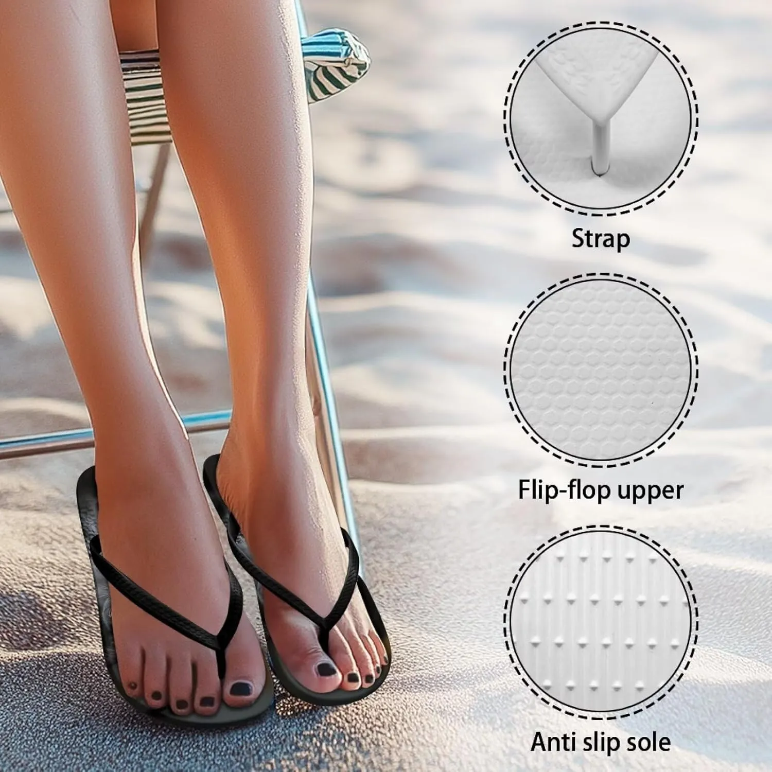 Slim Flip Flops for Women Beach Rubber Shower Shoes Basic Thong Sandals