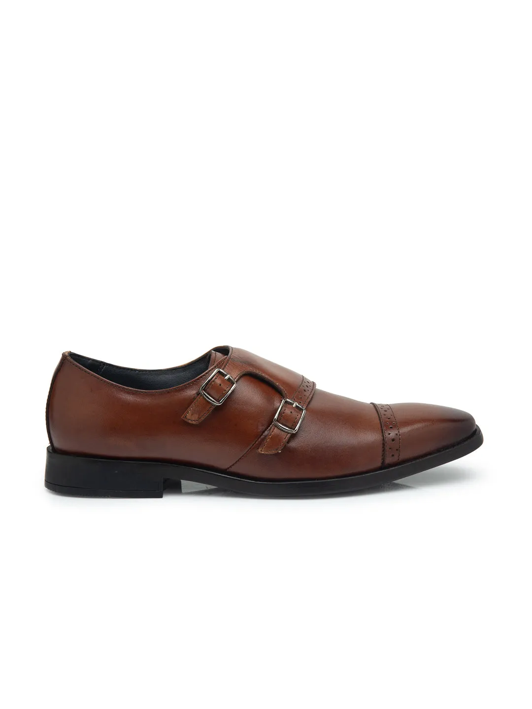 Teakwood Men Genuine Leather Double-Strap Monk Shoes(COGNAC)