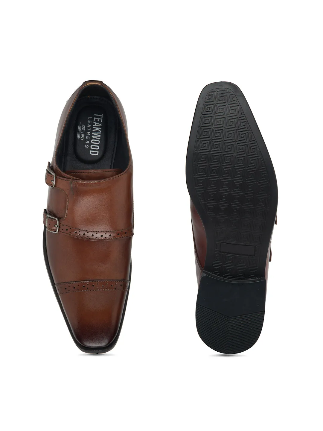 Teakwood Men Genuine Leather Double-Strap Monk Shoes(COGNAC)