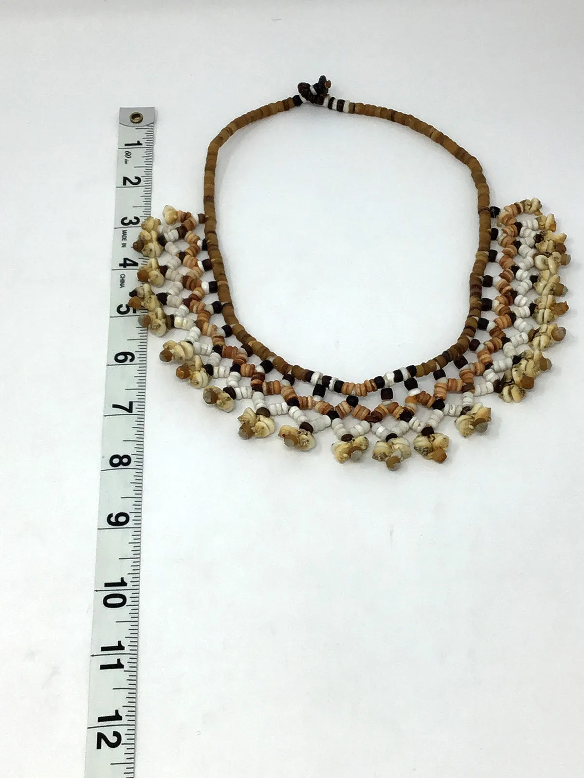 Vintage Beaded Shell Woven Collar Necklace