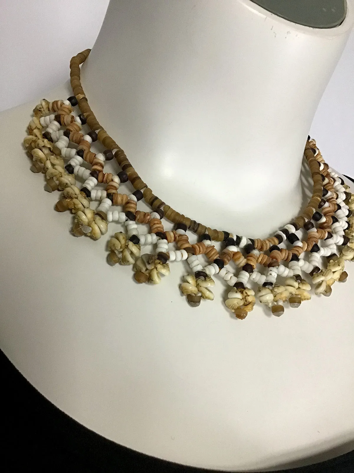 Vintage Beaded Shell Woven Collar Necklace