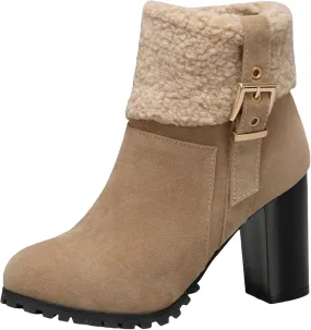 Winter Boots for Women Comfortable Side Zipper Mid Chunky Heel Suede Warm Snow Ankle Boot Outdoor Party Shoes