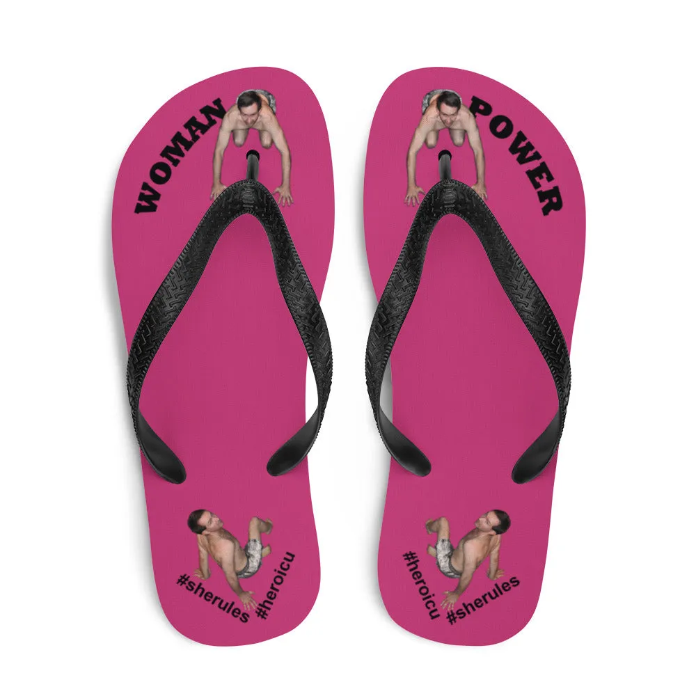 Woman Power Fabric Top Flip Flop Sandal Has Men Bow To Your Toes Magenta Color with Black Letters (NEW 2023-04)