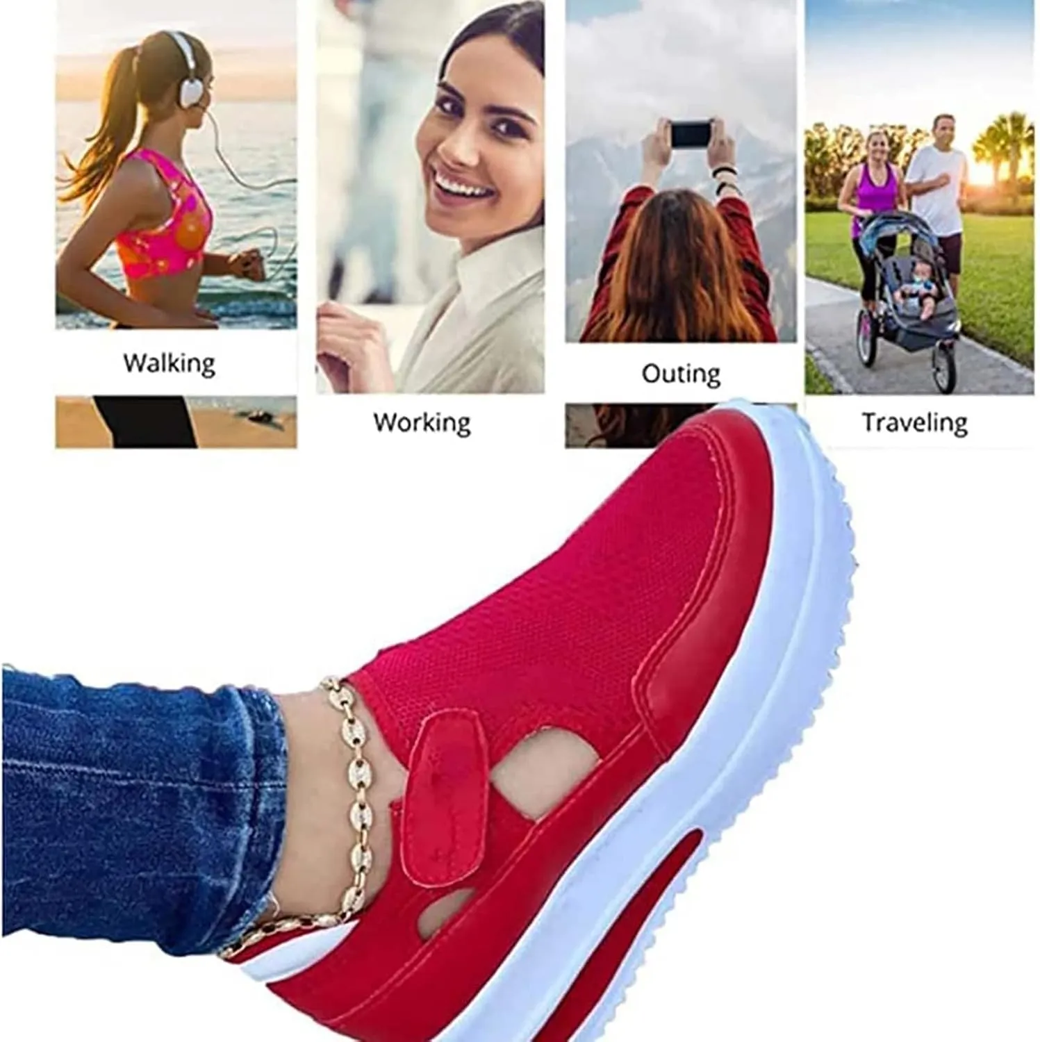 Women Casual Shoes Spring and Summer Woven Breathable Sport Shoes, Fashion Trainers Women's Running Shoes Lightweight Non Slip Breathable Mesh (Color : Red, Size : 7.5)