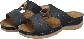 Women's Wedge Sandals Summer Leather Flat Hollow Out Slip On Open Toe Arch Support Platform Sandal Shoes