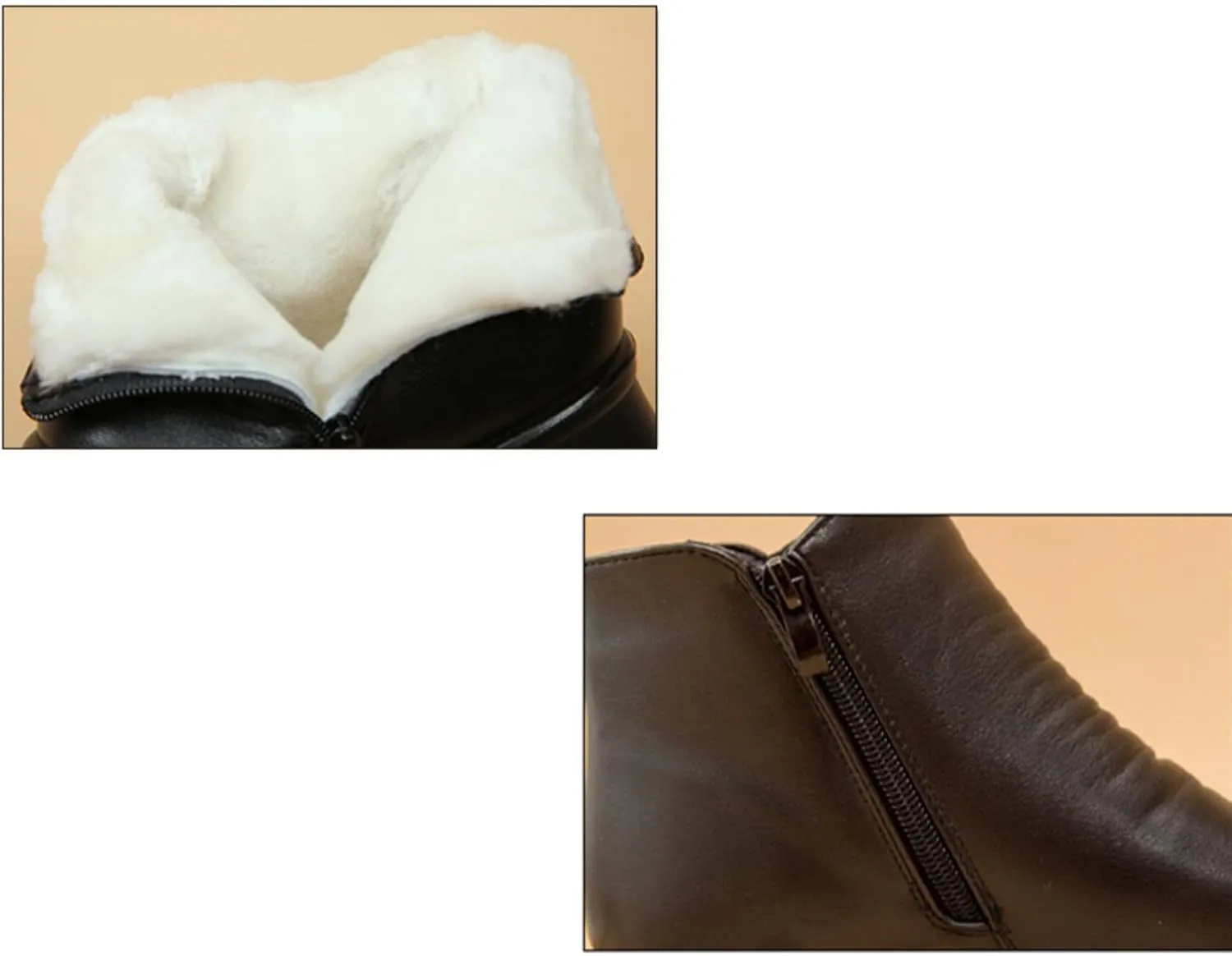 Women's Winter Fur Lined Warm Booties Round Toe PU Ankle Boots Side Zipper Buckle Short Boot Sherpa Fleece Snow Bootie Shoes