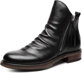 Yuizko OXNGEOS Men'S Retro Leather Chelsea Ankle Boots Classic Fashion Side Zipper Low-Heels Slip On Business Dress Oxford Boot Casual High Top Chukka Boots